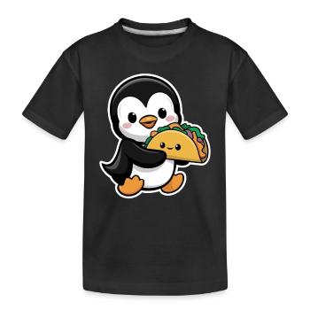 Cute penguin with taco - Kids' Premium Organic T-Shirt - black - Front