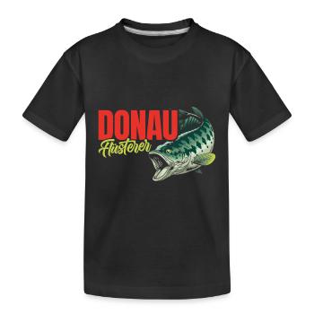 DONAU FLÜSTERER Angler Outfit Angeln Hobby - Kinder Premium Bio T-Shirt - Schwarz - Vorne