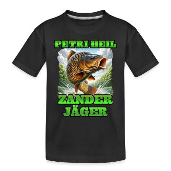 Zander Angeln PETRI HEIL ZANDER JÄGER Lustiges - Kinder Premium Bio T-Shirt - Schwarz - Vorne