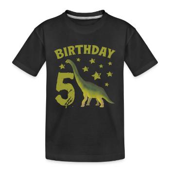 5 Year Old Birthday Boy Dino Volcano - 5th - Kids' Premium Organic T-Shirt - black - Front