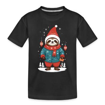 Gemütliches Weihnachts-Faultier Im Winterwald - Kinder Premium Bio T-Shirt - Schwarz - Vorne