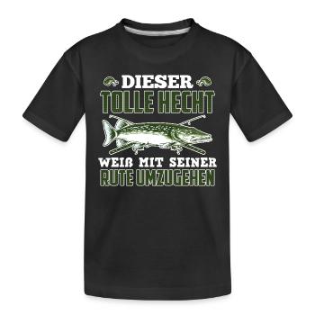 Angler DIESER TOLLE HECHT WEIß MIT SEINER RUTE - Kinder Premium Bio T-Shirt - Schwarz - Vorne