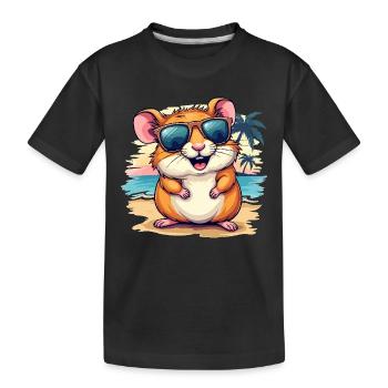 Mouse on the beach, colorful digital art - Kids' Premium Organic T-Shirt - black - Front