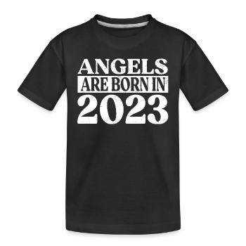 Angel born in 2023 Birthday - Kids' Premium Organic T-Shirt - black - Front