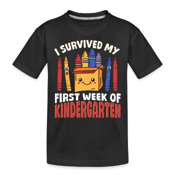 Vor K habe ich meine erste Kindergartenwoche - Kinder Premium Bio T-Shirt - Schwarz - Vorne