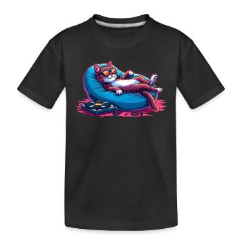 Chat et musique, Chat d’art numérique coloré - T-shirt bio Premium Enfant - noir - Devant