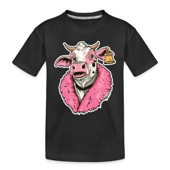 Fashionable Fashion Cow in Pink Jacket - Kids' Premium Organic T-Shirt - black - Front