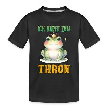 Froschkostüm ICH HÜPFE ZUM THRON Lustiges - Kinder Premium Bio T-Shirt - Schwarz - Vorne