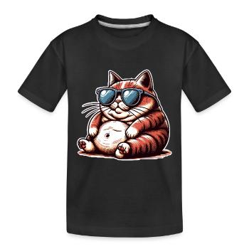 Katze Lustig Sonnebrille Fett - Kinder Premium Bio T-Shirt - Schwarz - Vorne