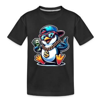 Pinguin Dollar Kette Money - Kinder Premium Bio T-Shirt - Schwarz - Vorne