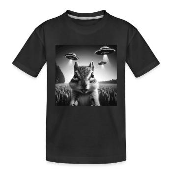 Chipmunk Funny Graphic Selfie with UFOs Weird Alie - Kids' Premium Organic T-Shirt - black - Front