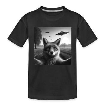 Fox Reynar Lustiges Grafik-Selfie mit UFOs Seltsam Al - Kinder Premium Bio T-Shirt - Schwarz - Vorne