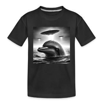 Dolphin Sea Lustiges Grafik-Selfie mit UFOs Seltsam A - Kinder Premium Bio T-Shirt - Schwarz - Vorne