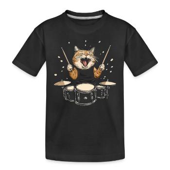 Musizierende Katze Am Schlagzeug Für - Kinder Premium Bio T-Shirt - Schwarz - Vorne