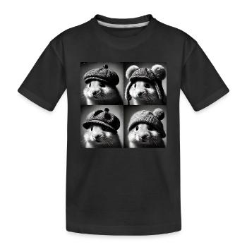 hamster Selfie Funny Hats Vintage Photo Shoot Anim - Kids' Premium Organic T-Shirt - black - Front