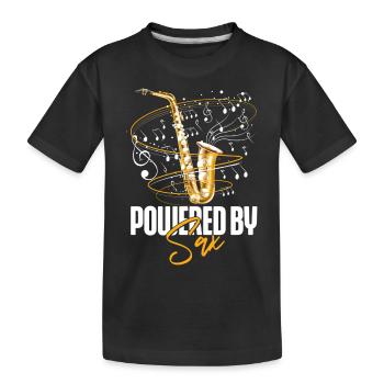 Saxophone Pun Powered By Sax - Kids' Premium Organic T-Shirt - black - Front