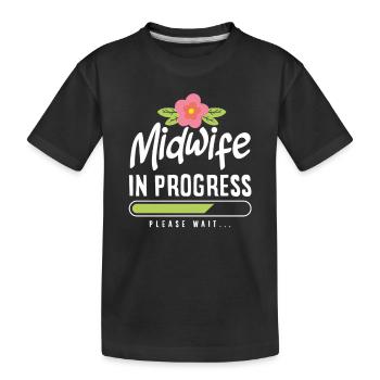 Midwife on duty Please wait - Kids' Premium Organic T-Shirt - black - Front