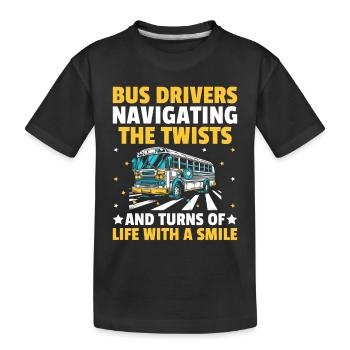 Busfahrer, die durch die Kurven und Kurven des - Kinder Premium Bio T-Shirt - Schwarz - Vorne