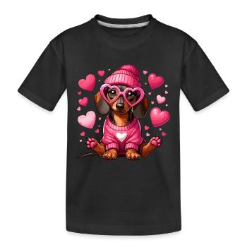 Dackel Liebe Valentinstag Hund Herz Niedlich Wau - Kinder Premium Bio T-Shirt - Schwarz - Vorne