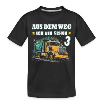 3rd birthday three years garbage truck - Kids' Premium Organic T-Shirt - black - Front