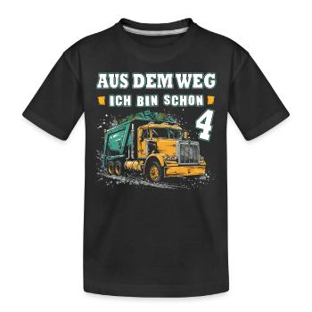 4th birthday four years garbage truck - Kids' Premium Organic T-Shirt - black - Front