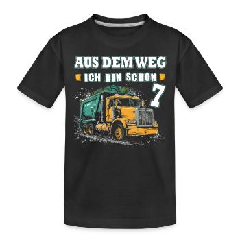 7. Geburtstag sieben Jahre Müllauto - Kinder Premium Bio T-Shirt - Schwarz - Vorne