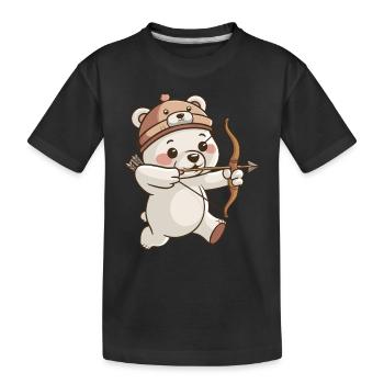 Cute bear with bow and arrow - Kids' Premium Organic T-Shirt - black - Front