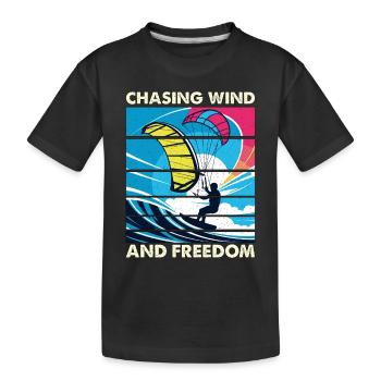 Kitesurf Poursuite Vent Et Liberté Deltaplane - T-shirt bio Premium Enfant - noir - Devant