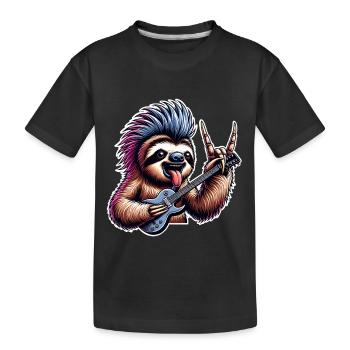 Faultier Rock and Roll Gitarrist - Kinder Premium Bio T-Shirt - Schwarz - Vorne