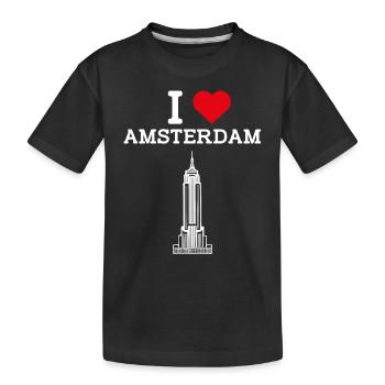 I love Amsterdam Herz Flaggenstaat Niederlande Wortspiel - Kinder Premium Bio T-Shirt - Schwarz - Vorne