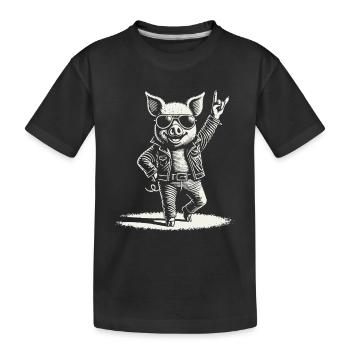 Rocking pig with heavy metal flair - Kids' Premium Organic T-Shirt - black - Front