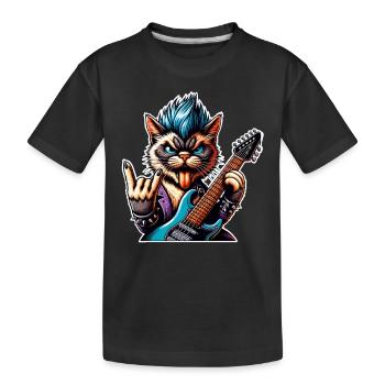 Katze Rock and Roll Gitarrist - Kinder Premium Bio T-Shirt - Schwarz - Vorne