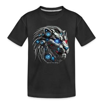 Mecha Löwenkopf – Futuristischer Cyber-Löwe - Kinder Premium Bio T-Shirt - Schwarz - Vorne