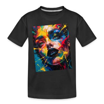 Buntes Frauenporträt mit Spritzern - Kinder Premium Bio T-Shirt - Schwarz - Vorne