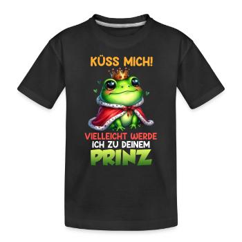 Froschkönig KÜSS MICH VIELLEICHT WERDE ICH ZUM - Kinder Premium Bio T-Shirt - Schwarz - Vorne
