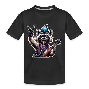 Waschbär Rock and Roll Gitarrist - Kinder Premium Bio T-Shirt - Schwarz - Vorne