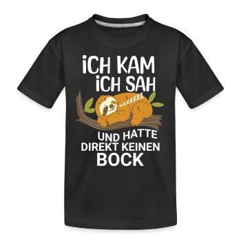 Faultier Kein Bock - Kinder Premium Bio T-Shirt - Schwarz - Vorne