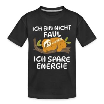 Sloth Saving Energy - Kids' Premium Organic T-Shirt - black - Front