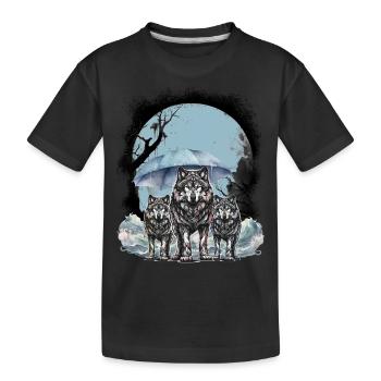 mystisch Wölfe Wolf Rudel Husky Hunde Hund - Kinder Premium Bio T-Shirt - Schwarz - Vorne