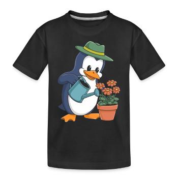 Pingouin jardinier avec arrosoir en action - T-shirt bio Premium Enfant - noir - Devant