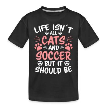 Fußball Spruch Katze Lustige Fussballer Geschenk - Kinder Premium Bio T-Shirt - Schwarz - Vorne
