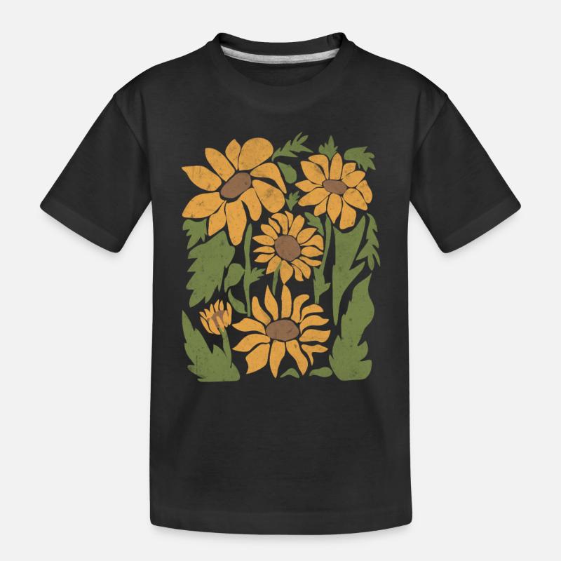 Boho Sonnenblume Wildblumen - Kinder Premium Bio T-Shirt - Schwarz