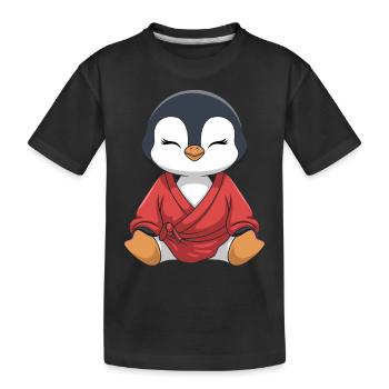 Meditierender Pinguin Im Kimono - Kinder Premium Bio T-Shirt - Schwarz - Vorne