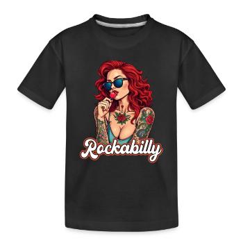 Cool Rockabilly Frau im Syle der 50er - Kinder Premium Bio T-Shirt - Schwarz - Vorne