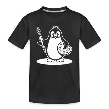 Kreativer Pinguin Künstler mit Pinsel und Palette - Kinder Premium Bio T-Shirt - Schwarz - Vorne