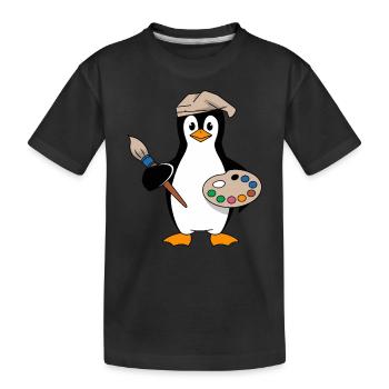 Künstler Pinguin Mit Pinsel Und Palette - Kinder Premium Bio T-Shirt - Schwarz - Vorne