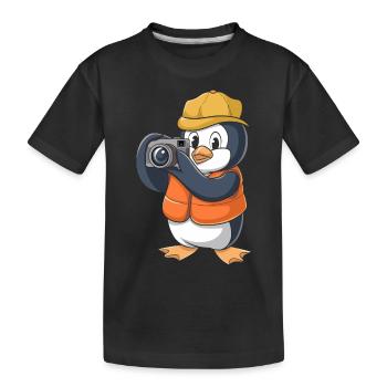 Photographier un pingouin avec un appareil photo - T-shirt bio Premium Enfant - noir - Devant