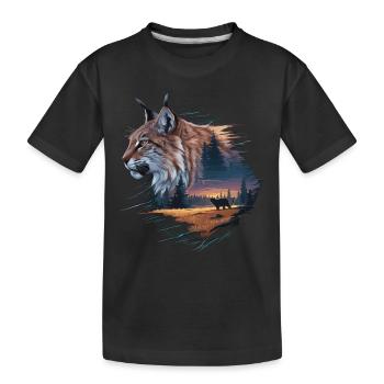 Lynx in the Wild – Mystical Natural Art - Kids' Premium Organic T-Shirt - black - Front