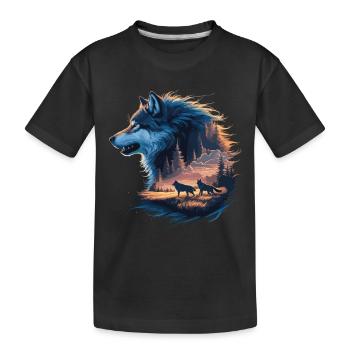 Wolfsrudel im Sonnenuntergang – Mystische Wildnis - Kinder Premium Bio T-Shirt - Schwarz - Vorne