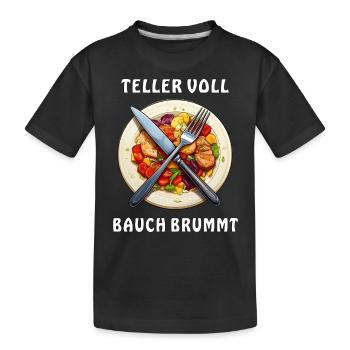 Dinner plate PLATE FULL BELLY BUZZES - Kids' Premium Organic T-Shirt - black - Front
